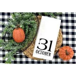 Handmade October 31 Tea Towel, October Kitchen Towel, Halloween Decor